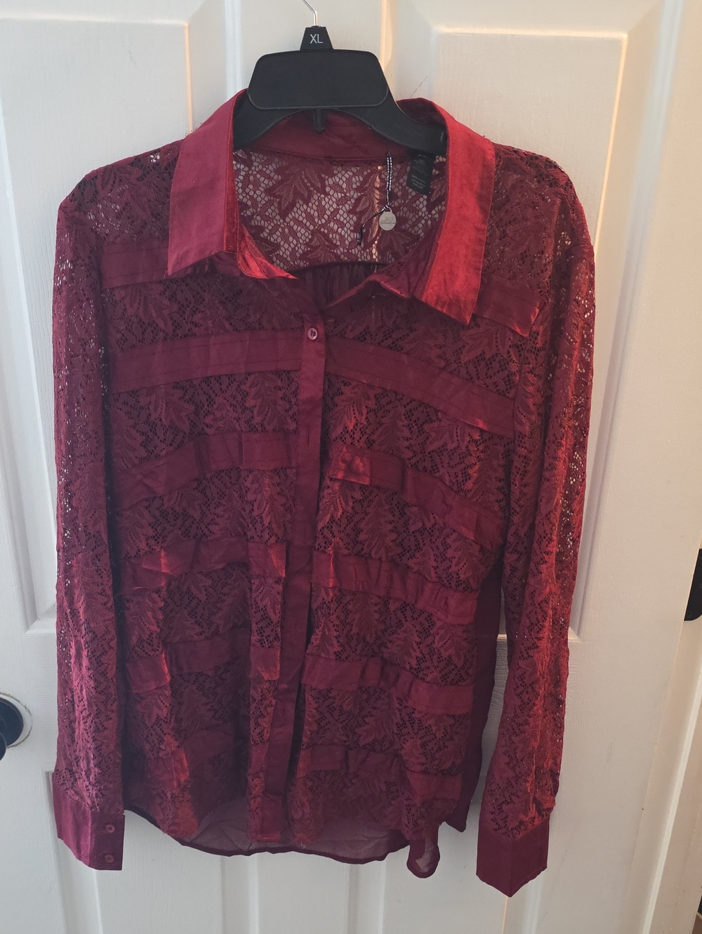 BKE Burgundy Lace Button-Down Shirt